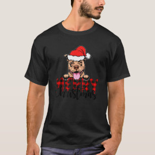 T-shirt Joyeux Pyjama de Noël Funny Chien Santa Hat Pitbul