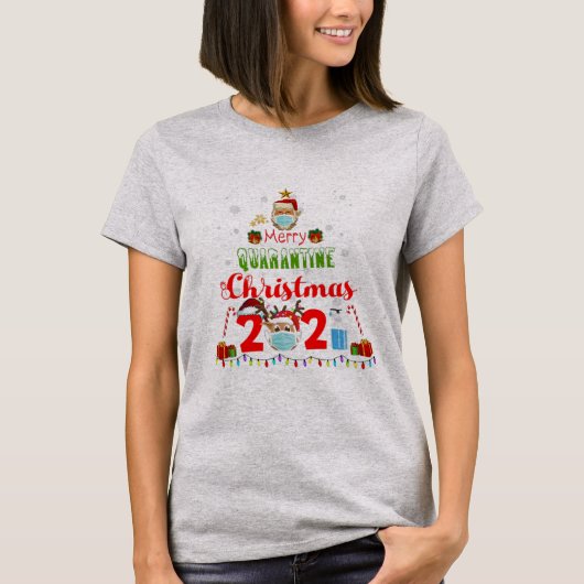 T-shirt Joyeux Quarantine Noël 2021 Famille Pyjamas (Devant)
