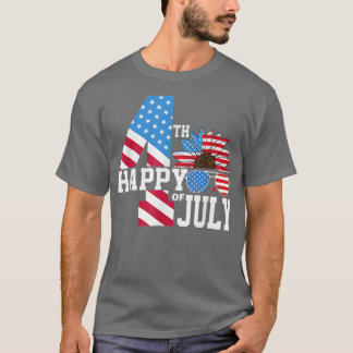 T-shirt Joyeux quatrième Glasse 4 juillet tournesol améric