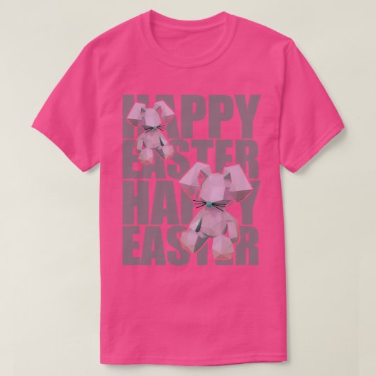 T-shirt Joyeux Rabbit de Pâques rose 3D Origami design (Design devant)