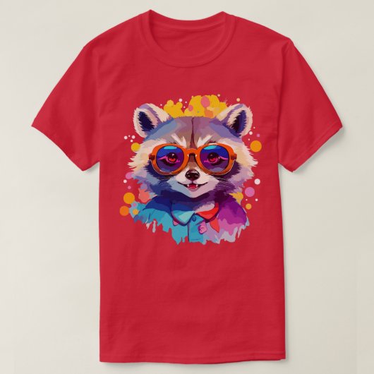 T-shirt Joyeux raton laveur avec lunettes coloré illustr (Design devant)