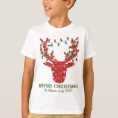 T-shirt Joyeux rennes modernes de Noël avec lumières de fé (Devant)