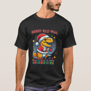T-shirt Joyeux Rex Mas T Rex Dinosaur Père Noël Noël drôle