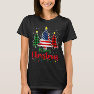 T-shirt Joyeux sapin de Noël à carreaux Drapeau américain