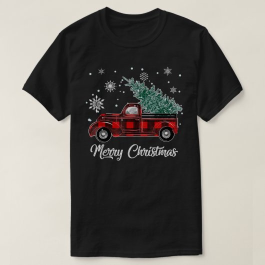 T-shirt Joyeux sapin de Noël Buffalo Chariot rouge plaqué (Design devant)