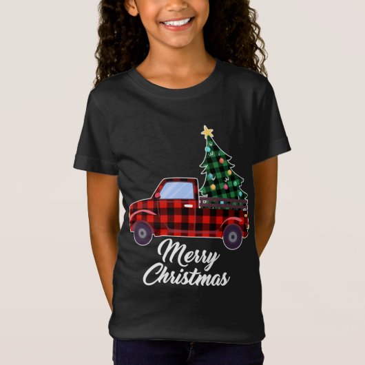 T-Shirt Joyeux sapin de Noël Buffalo Chariot rouge plaqué (Devant)