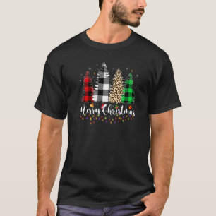 T-shirt Joyeux sapin de Noël Léopard Buffalo Plaid Red Whi