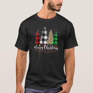 T-shirt Joyeux sapin de Noël Léopard Buffalo Plaid Red Whi