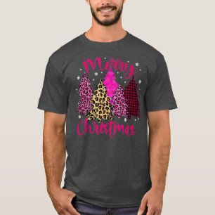 T-shirt Joyeux sapin de Noël Pink Buffalo Plaid et Leopar