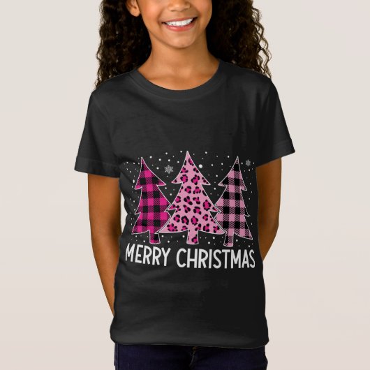 T-Shirt Joyeux sapin de Noël Pink Buffalo Plaid et Leopar (Devant)