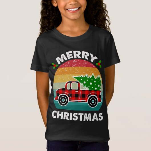 T-Shirt Joyeux sapin de Noël Retro Camion Rouge Buffalo Pl (Devant)