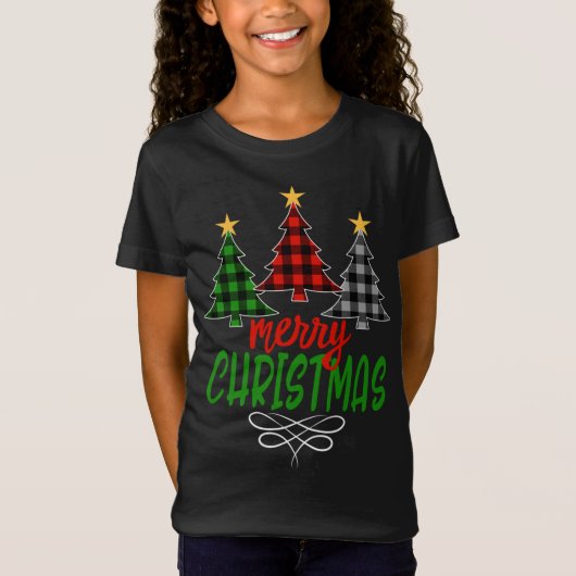 T-Shirt Joyeux sapin de Noël Trois buffles Plaid (Devant)
