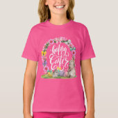 T-shirt Joyeux Script de Pâques Floral Pink Easter Bunny E (Devant)