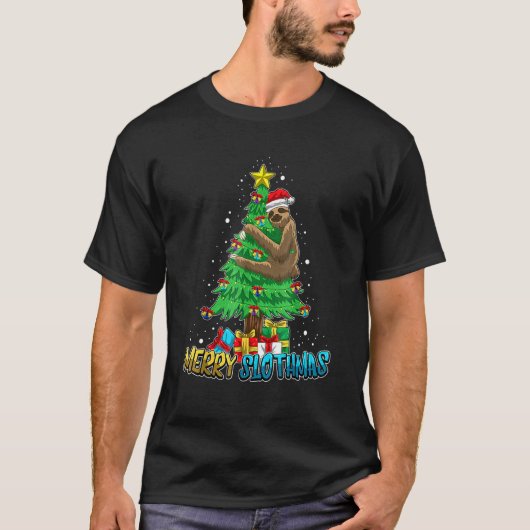 T-shirt Joyeux Slothmas Lazy migny Sloth Santa Hat Tree No (Devant)