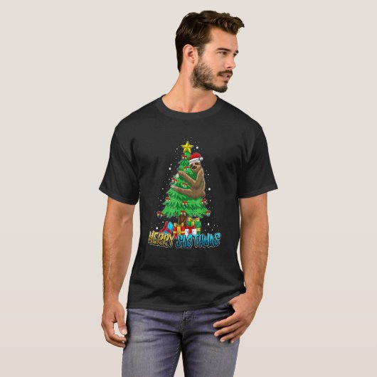 T-shirt Joyeux Slothmas Lazy migny Sloth Santa Hat Tree No (Devant entier)