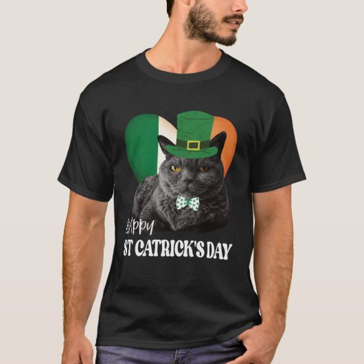 T-shirt Joyeux St Catrick's Day St Patrick Cat Drapeau irl (Devant)