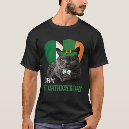 T-shirt Joyeux St Catrick's Day St Patrick Cat Drapeau irl (Devant)