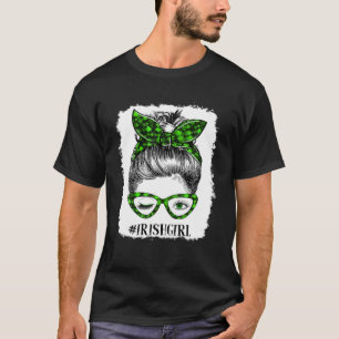 T-shirt Joyeux St Patrick Day Funny Messy Bun Shamrock Ban
