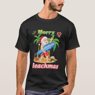 T-shirt Joyeux Surf de plage de Beachmas Père Noël Surfing