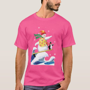 T-shirt Joyeux surfeur Snowman Surfing Funny Noël Noël Noë