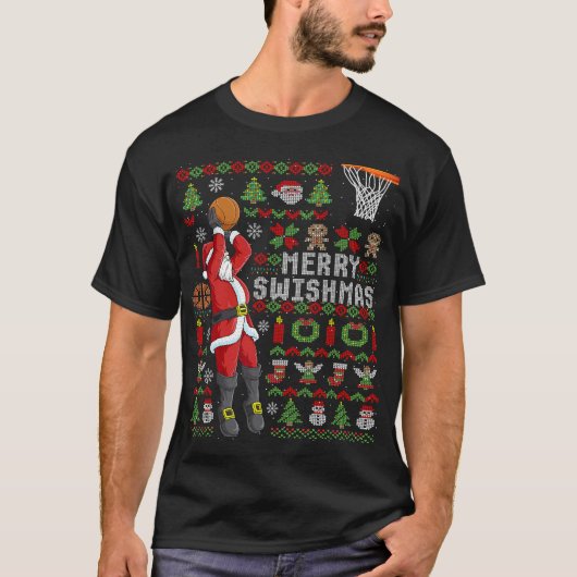 T-shirt Joyeux Swishmas Vilain Noël Basket-ball Noël (Devant)
