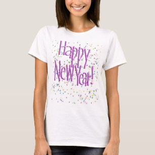 T-shirt Joyeux texte rose du Nouvel An