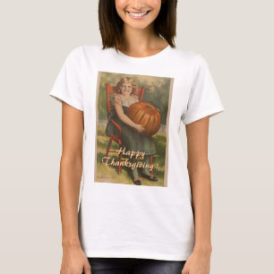 T-shirt Joyeux Thanksgibing   Vintage fille avec Citrouill