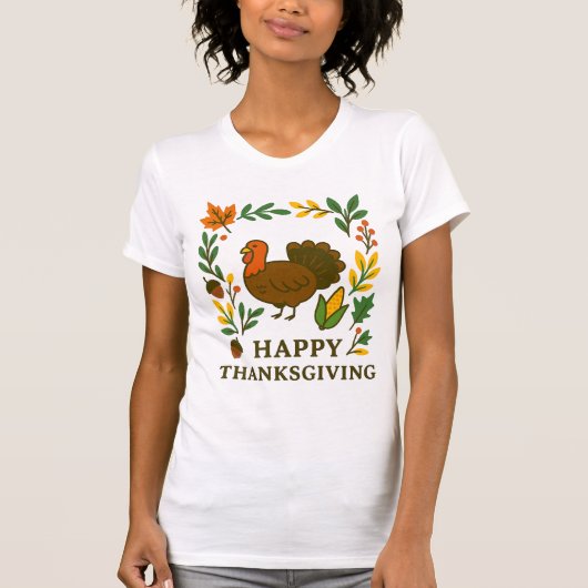 T-shirt Joyeux Thanksgiving Dinde Blanche (Devant)