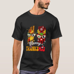 T-shirt Joyeux Thanksmas Turquie Face Reindeer Visage lune