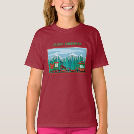 T-shirt Joyeux train de Noël et Scotty Dog (Devant)