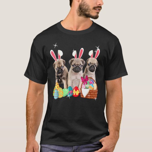 T-shirt Joyeux Trois Carlins de Pâques portant un chien de (Devant)