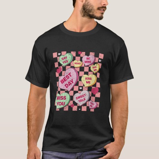 T-shirt Joyeux Valentines Jour Bonbons Conversation Coeur  (Devant)
