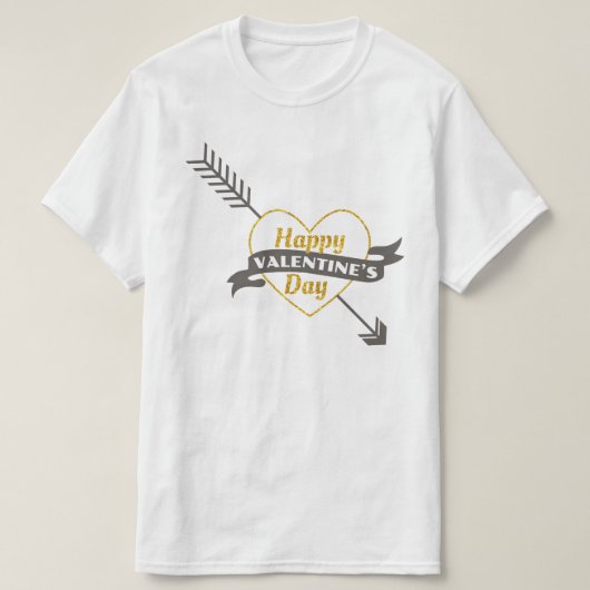 T-shirt Joyeux Valentines Jour Coeur & Flèche Or & Gris (Design devant)