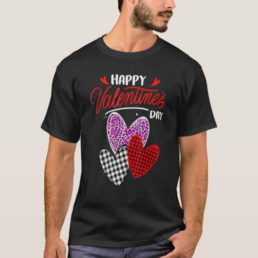 T-shirt Joyeux Valentines Jour Trois Coeurs Leopard Pink B (Devant)