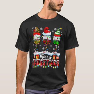T-shirt Joyeux verre de vin de Noël Leopard Plaid Père Noë