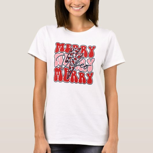 T-shirt Joyeux Vibes Retro Léopard Noël (Devant)