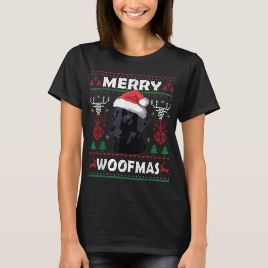 T-shirt Joyeux Woofmas Black Lab Amoureux des chiens Noël (Devant)