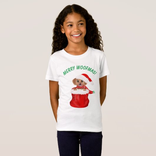 T-Shirt Joyeux Woofmas ! Chien à chiot dans le sac Père No (Devant entier)