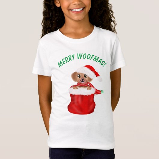 T-Shirt Joyeux Woofmas ! Chien à chiot dans le sac Père No (Devant)