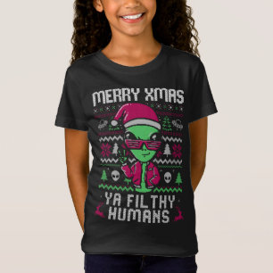 T-Shirt Joyeux XMas Ya Fil Thes Humains Drôle Alien Ugly S