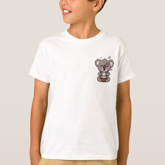 T-shirt Joyful Baby Koala Playing Drums with Musical Notes (Devant)