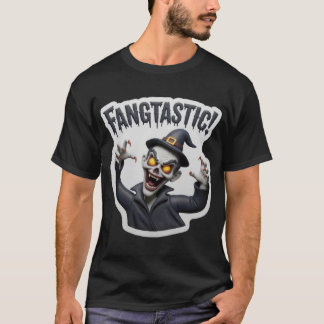 T-shirt Jubilant cartoon zombie character with fangs and F