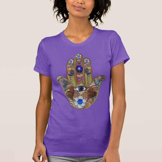 T-shirt Judaica Hamsa Coeurs Fleurs Opal Art Imprimer (Devant)