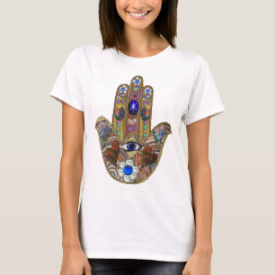 T-shirt Judaica Hamsa Coeurs Fleurs Opal Art Imprimer