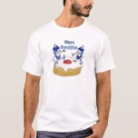 T-shirt Judaica Happy Hanukkah Dancing Dreidels<br><div class="desc">You are viewing The Lee Hiller Designs Collection of Home and Office Decor,  Apparel,  Toxiques and Collectibles. The Designs include Lee Hiller Photographie et Mixed Media Digital Art Collection. You can view her her Nature photographiy at at http://HikeOurPlanet.com/ and follow her hiking blog within Hot Springs National Park.</div>