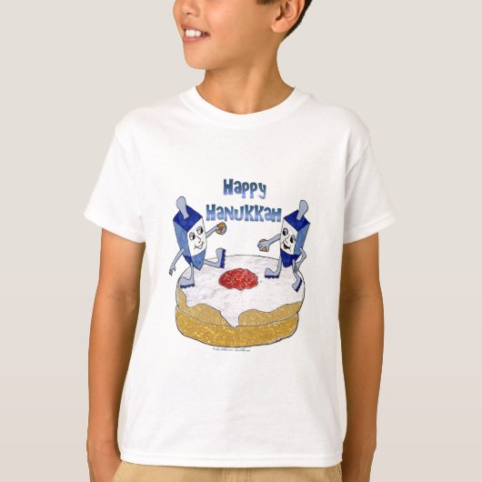 T-shirt Judaica Happy Hanukkah Dancing Dreidels (Devant)