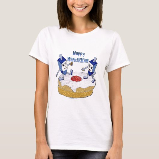 T-shirt Judaica Happy Hanukkah Dancing Dreidels (Devant)
