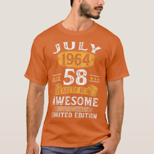 T-shirt Juillet 1964 Cadeau 58 Ans Pour Hommes Vintage 58è