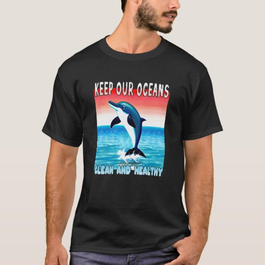 T-shirt Jumping Dolphin keep our oceans clean and healthy (Devant)