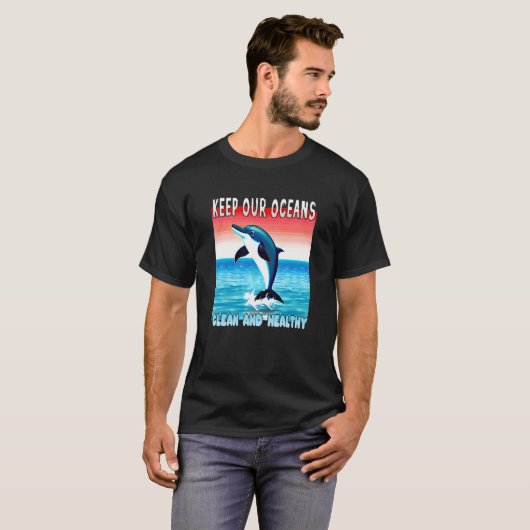 T-shirt Jumping Dolphin keep our oceans clean and healthy  (Devant entier)